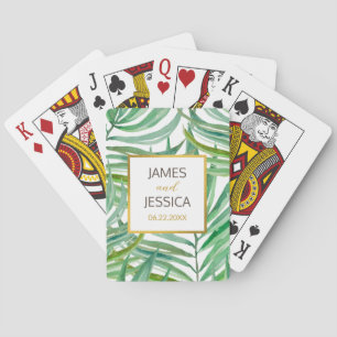 Waterverf Palm Leaves Personalized Wedding Favor Pokerkaarten