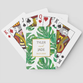 Waterverf Palm Leaves Personalized Wedding Favor Pokerkaarten