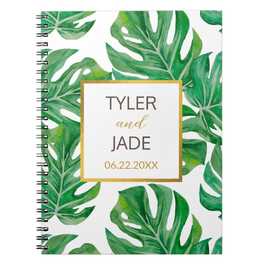 Waterverf Palm Leaves Personalized Wedding Notebo Notitieboek (Voorkant)