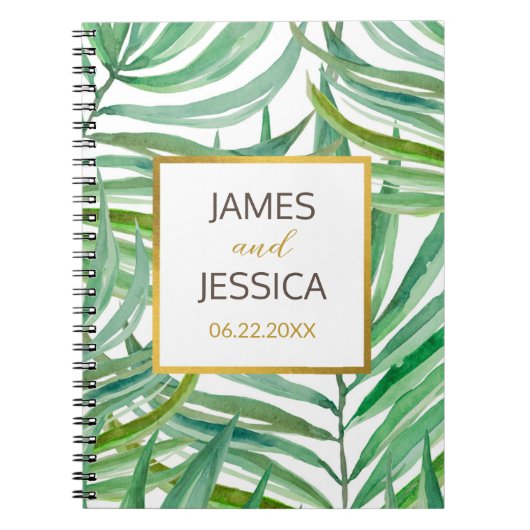 Waterverf Palm Leaves Personalized Wedding Notitieboek (Voorkant)