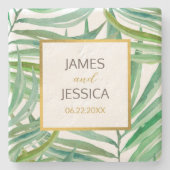 Waterverf Palm Leaves Wedding Date Gift Stenen Onderzetter (Voorkant)