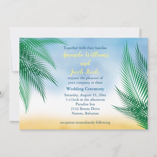 Waterverf Palm Leaves Wedding Kaart (Voorkant)