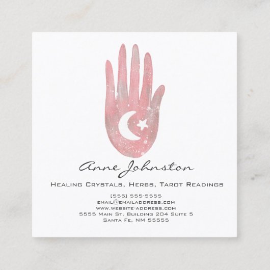 Waterverf palm met moon en sterren vierkante visitekaartje (Achterkant)