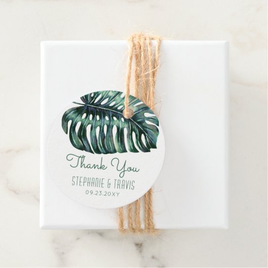 Waterverf Palm Monstera Leaf Tropical Bedankt Bedankjes Labels (In situ)