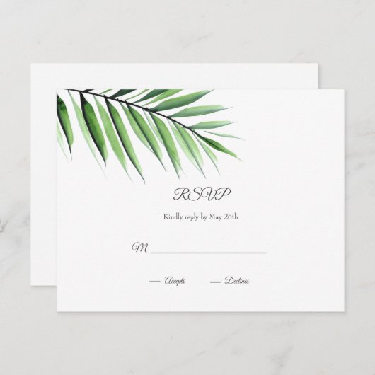 Waterverf Palm RSVP Kaartje (Voorkant / Achterkant)