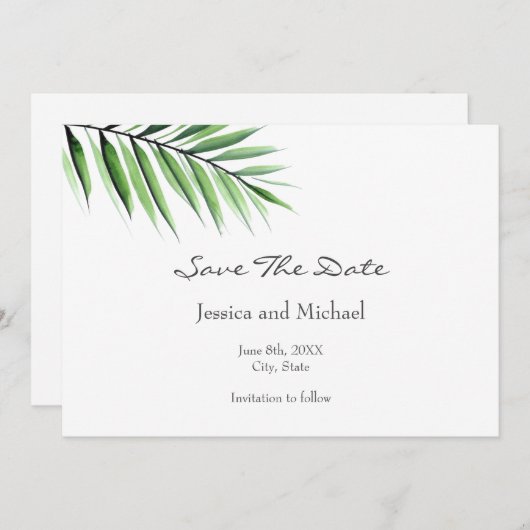 Waterverf Palm Save The Date (Voorkant / Achterkant)