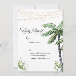 Waterverf Palm Snoer Lichtjes RSVP  Kaart