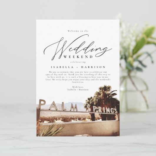 Waterverf Palm Springs bruiloft welkom route Kaart (Staand voorkant)