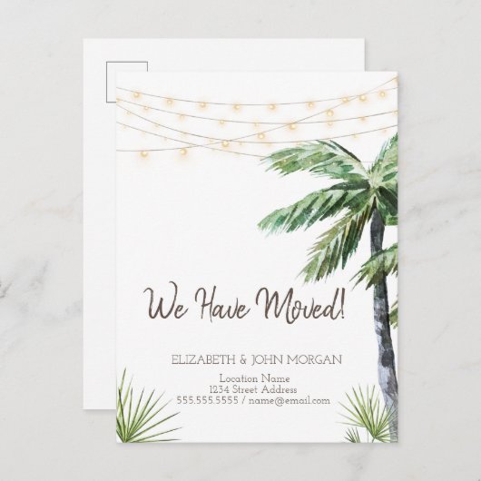 Waterverf Palm String Lights Aankondigingskaart (Voorkant / Achterkant)