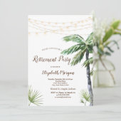 Waterverf Palm String Lights Retirement Party Kaart (Staand voorkant)