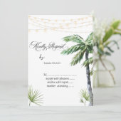 Waterverf Palm String Lights RSVP Kaart (Staand voorkant)