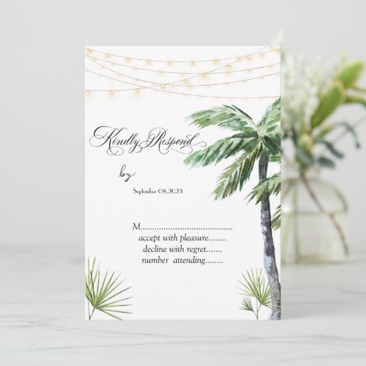 Waterverf Palm String Lights RSVP Kaart (Staand voorkant)