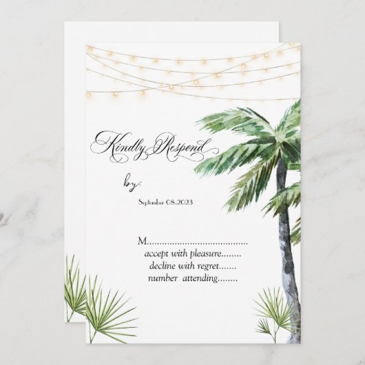 Waterverf Palm String Lights RSVP Kaart (Voorkant / Achterkant)