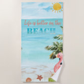 Waterverf Palm Sun roze flamingo's Strandlaken (Voorkant)