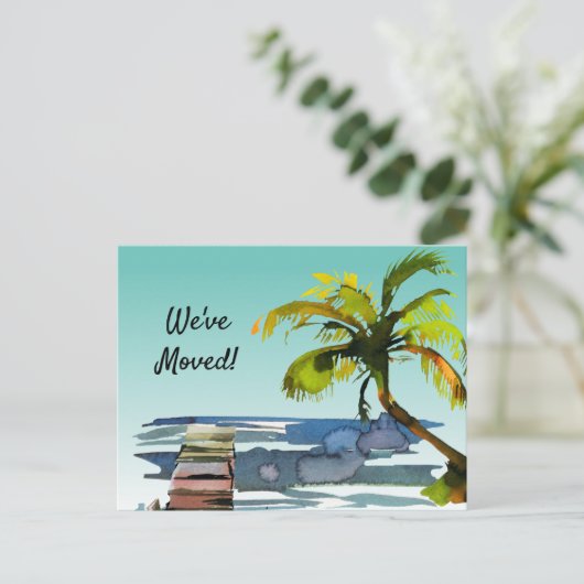 Waterverf Palm Tree Aqua Sky verhuisde naar Florid Aankondigingskaart (Staand voorkant)