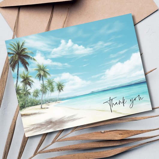 Waterverf Palm Tree Beach bruiloft Dank u Briefkaart