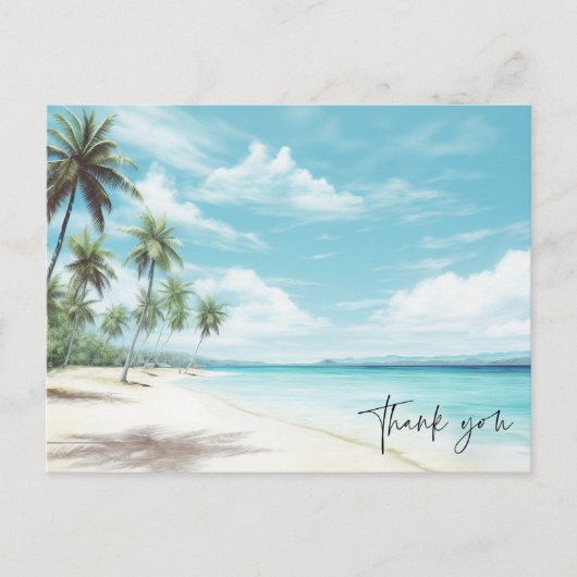 Waterverf Palm Tree Beach bruiloft Dank u Briefkaart (Voorkant)