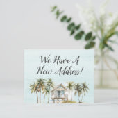 Waterverf Palm Tree Beach House Nieuw adres Briefkaart (Staand voorkant)