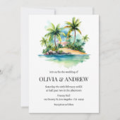 Waterverf Palm Tree Beach Tropical Island Huwelijk Kaart (Voorkant)