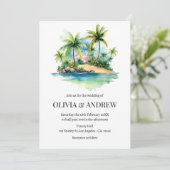 Waterverf Palm Tree Beach Tropical Island Huwelijk Kaart (Staand voorkant)