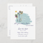 Waterverf Palm Tree Beach Wedding Save the Date Aankondigingskaart (Voorkant / Achterkant)