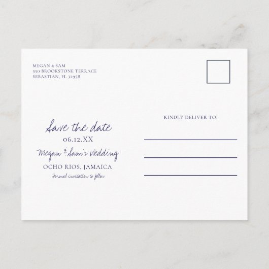 Waterverf Palm Tree Beach Wedding Save the Date Aankondigingskaart (Achterkant)