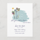 Waterverf Palm Tree Beach Wedding Save the Date Aankondigingskaart (Voorkant)