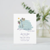 Waterverf Palm Tree Beach Wedding Save the Date Aankondigingskaart (Staand voorkant)