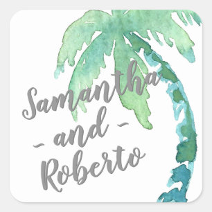 Waterverf Palm Tree Bestemming Trouwnamen Vierkante Sticker