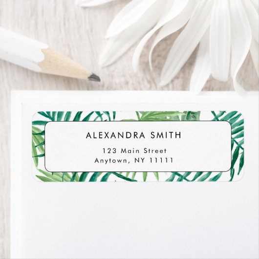 Waterverf Palm Tree Chique retour adres label (Insitu)