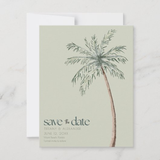 Waterverf Palm Tree Foto Strand Wedding Save The Date (Voorkant)