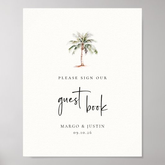 Waterverf Palm Tree Gastenboek teken Poster (Voorkant)
