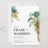 Waterverf Palm Tree Huwelijksuitnodigingen Kaart (Voorkant)