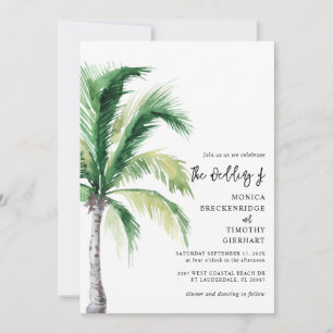 Waterverf Palm Tree Script Bestemmingsbruiloft Kaart