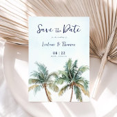 Waterverf Palm Tree Tropical Beach Wedding Save The Date