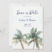 Waterverf Palm Tree Tropical Beach Wedding Save The Date (Voorkant)