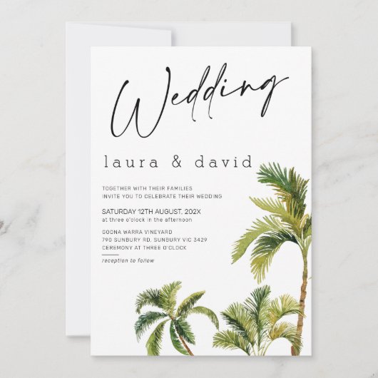 Waterverf Palm Tree Wedding Kaart (Voorkant)