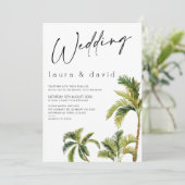 Waterverf Palm Tree Wedding Kaart (Staand voorkant)