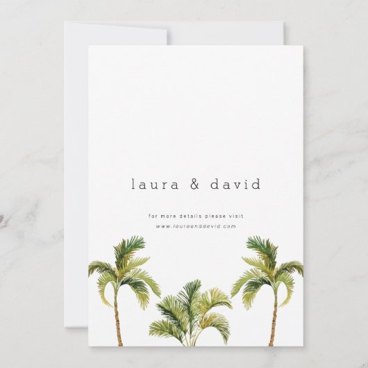 Waterverf Palm Tree Wedding Kaart (Achterkant)