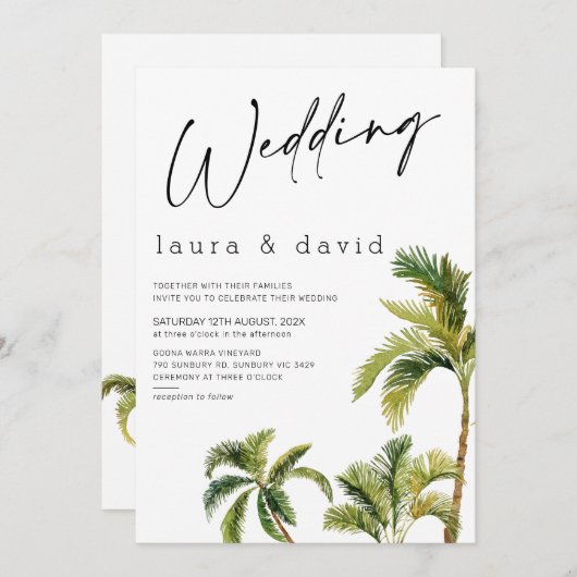Waterverf Palm Tree Wedding Kaart (Voorkant / Achterkant)