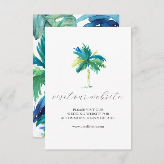 Waterverf Palm Tree Wedding Website Insert Kaart (Voorkant / Achterkant)
