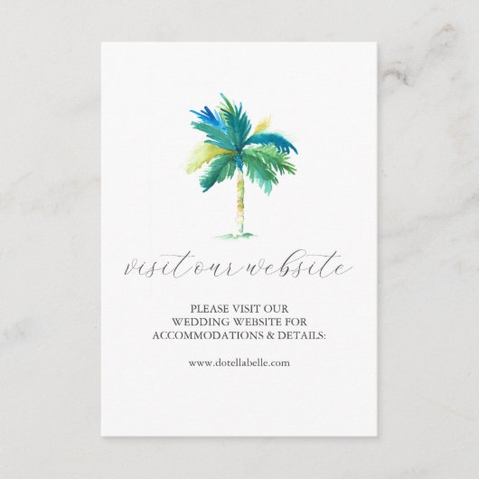 Waterverf Palm Tree Wedding Website Insert Kaart (Voorkant)