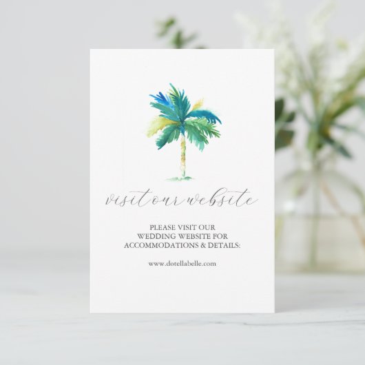 Waterverf Palm Tree Wedding Website Insert Kaart (Staand voorkant)