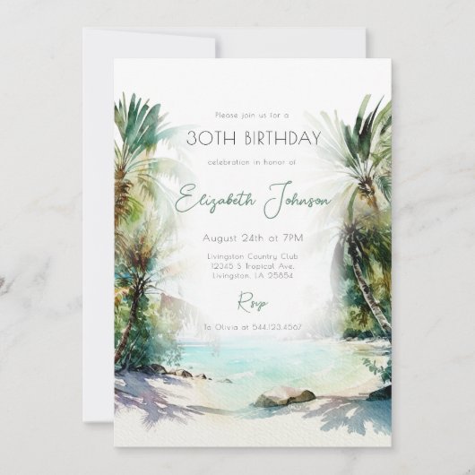 Waterverf Palm Trees Birthday Uitnodiging (Voorkant)