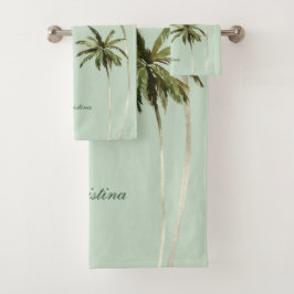 Waterverf Palm Trees Elegant Typografie Tropisch Bad Handdoek