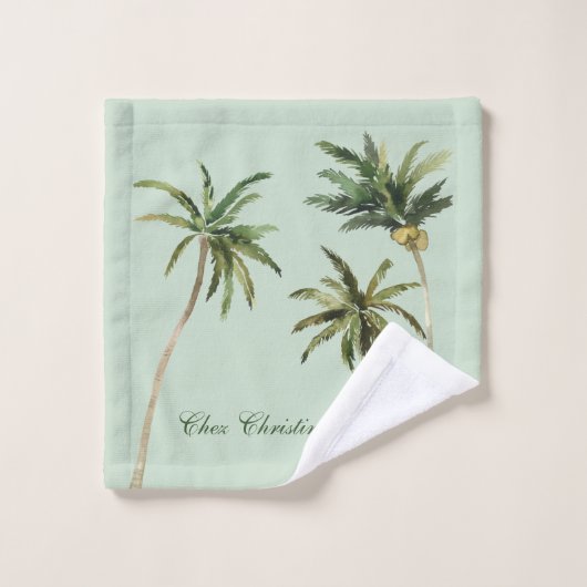 Waterverf Palm Trees Elegant Typografie Tropisch Bad Handdoek (Wasdoekje)