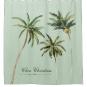 Waterverf Palm Trees Elegant Typografie Tropisch Douchegordijn (Voorkant)