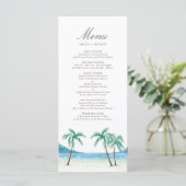Waterverf Palm Trees Tropical Beach Wedding Menu (Staand voorkant)