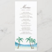 Waterverf Palm Trees Tropical Beach Wedding Menu (Voorkant)