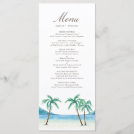 Waterverf Palm Trees Tropical Beach Wedding Menu